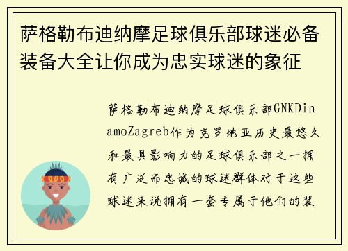 萨格勒布迪纳摩足球俱乐部球迷必备装备大全让你成为忠实球迷的象征